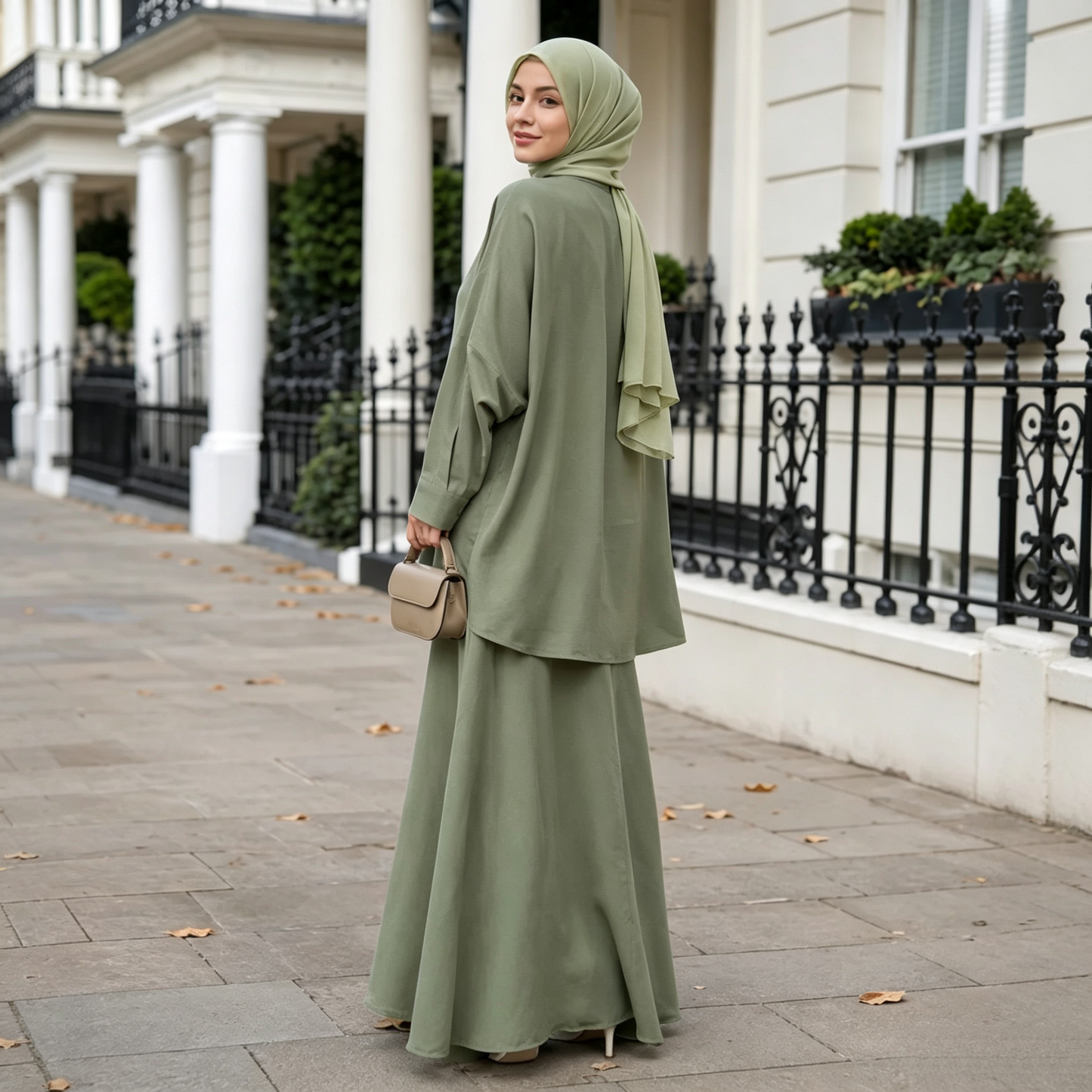 Cotton Retro Lapel Cardigan & Long Skirt Set - Modest 2-Piece Outfit