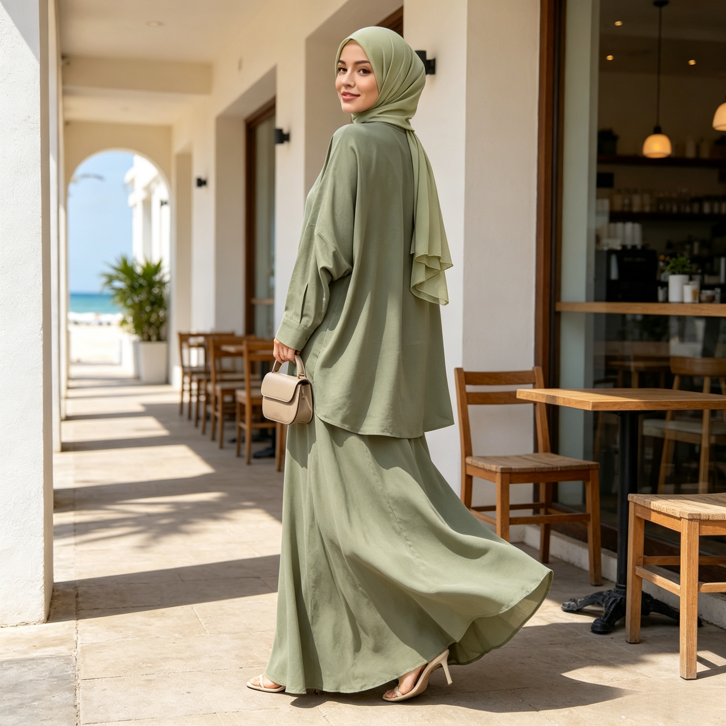 Cotton Retro Lapel Cardigan & Long Skirt Set - Modest 2-Piece Outfit