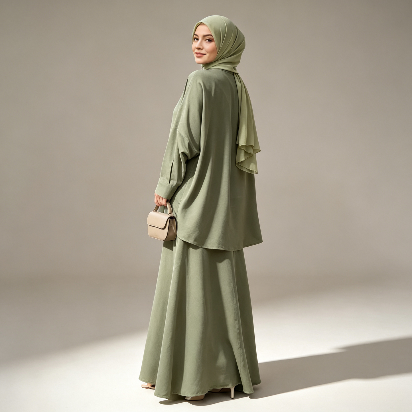 Cotton Retro Lapel Cardigan & Long Skirt Set - Modest 2-Piece Outfit