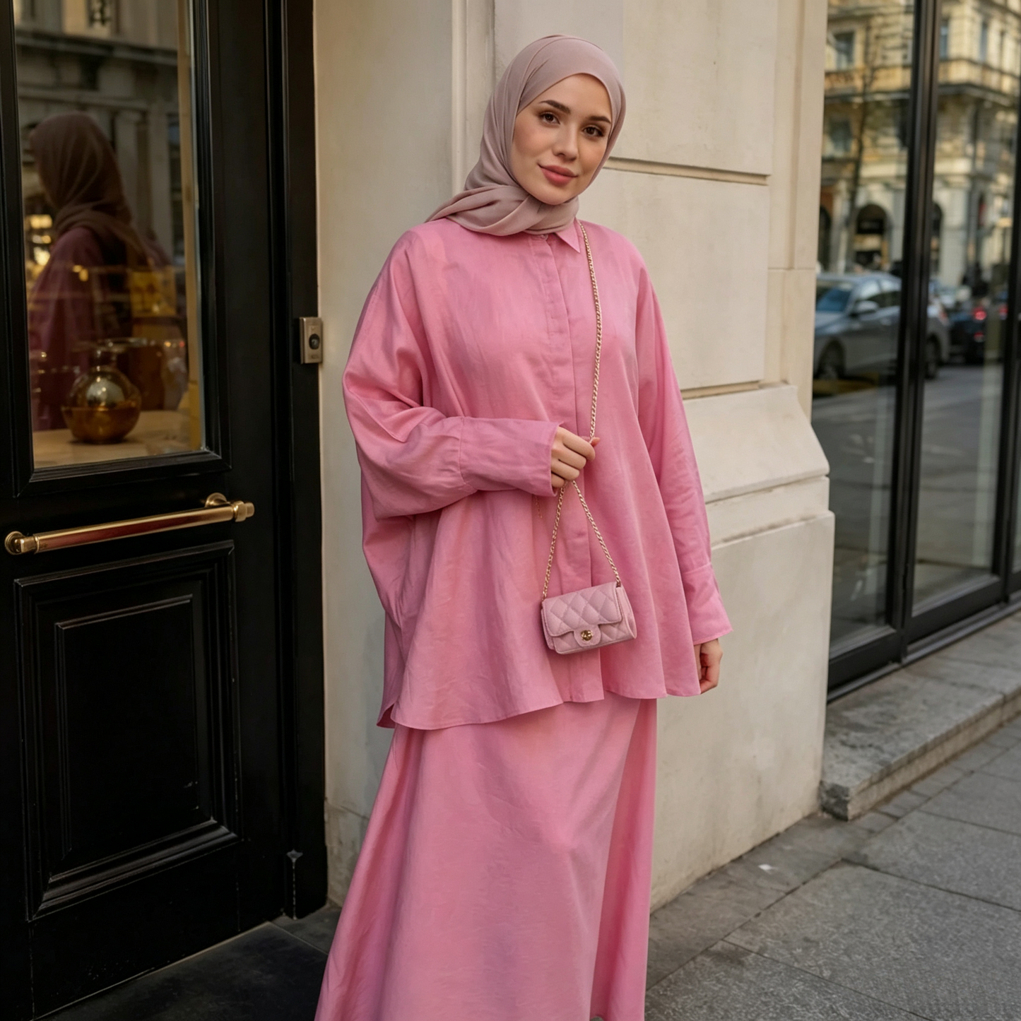 Cotton Retro Lapel Cardigan & Long Skirt Set - Modest 2-Piece Outfit