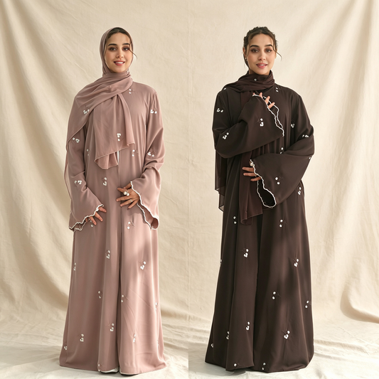 Floral Embroidery Cardigan with Hijab Set – Modest 2-Piece Abaya - product image 1 of 25 | Lunar Elegance
