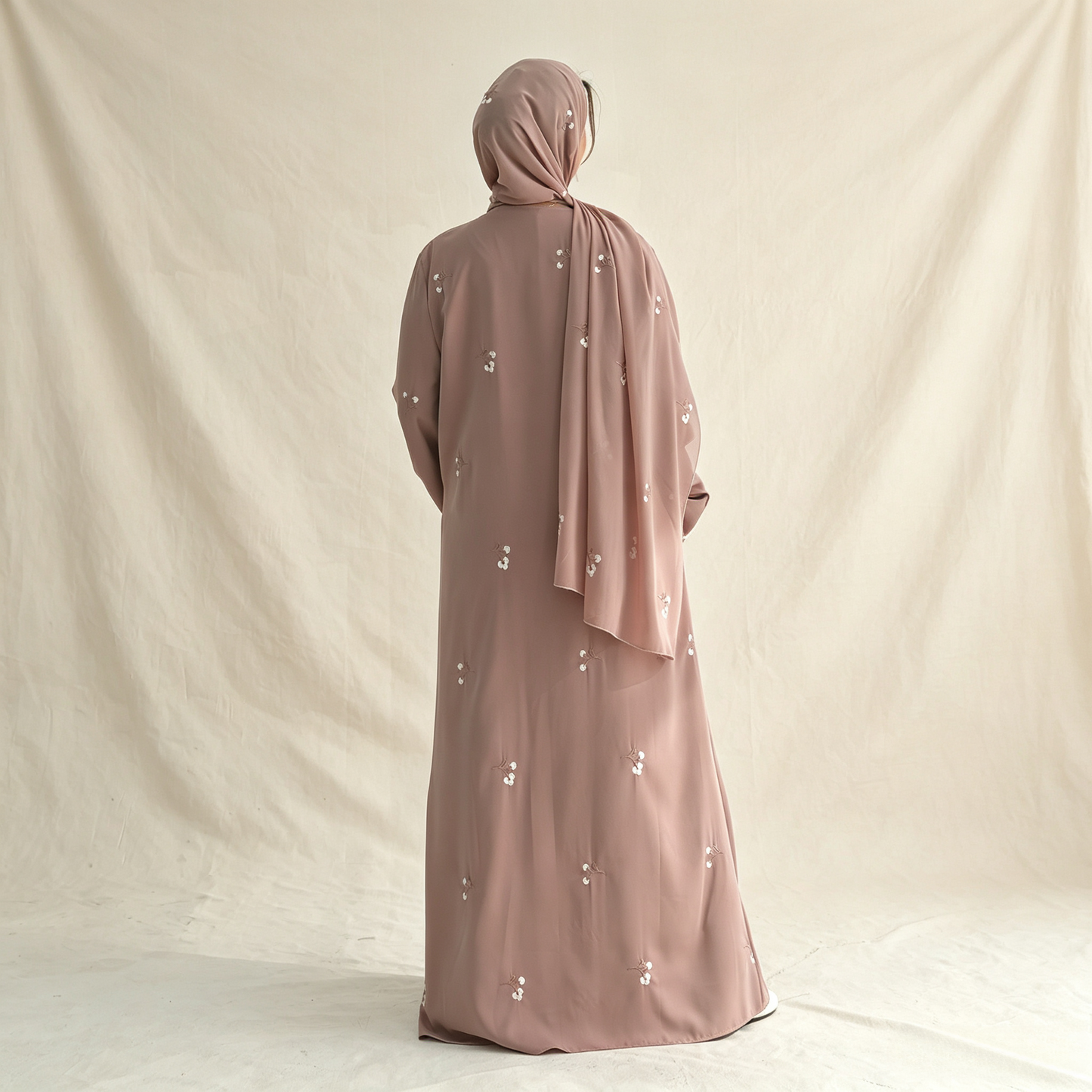 Floral Embroidery Cardigan with Hijab Set - 2 Piece Elegant Modest Outfit