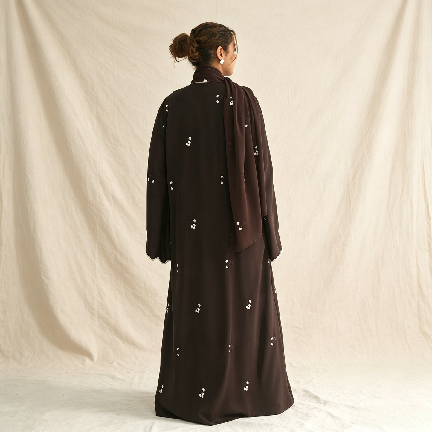 Floral Embroidery Cardigan with Hijab Set - 2 Piece Elegant Modest Outfit
