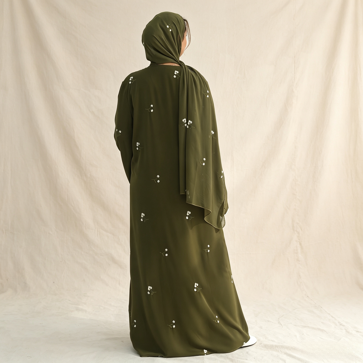 Floral Embroidery Cardigan with Hijab Set - 2 Piece Elegant Modest Outfit