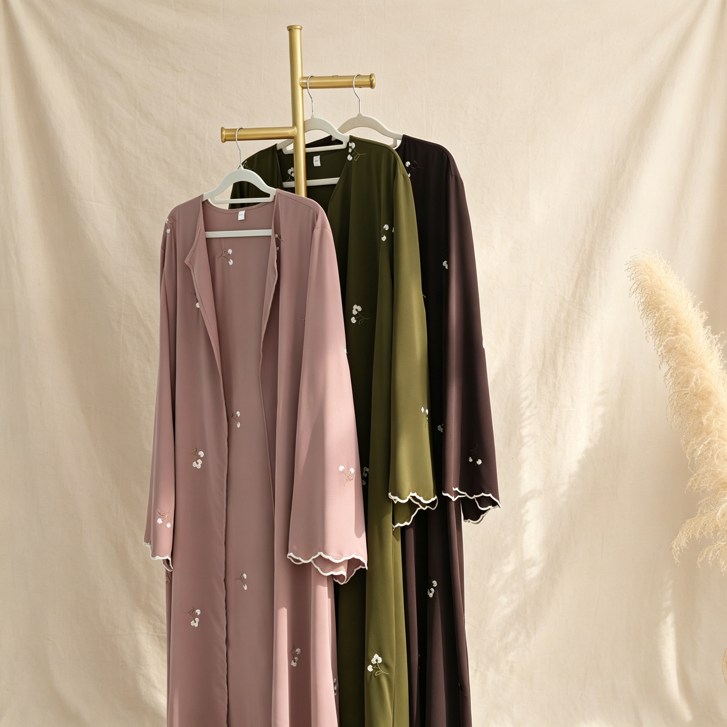 Floral Embroidery Cardigan with Hijab Set - 2 Piece Elegant Modest Outfit
