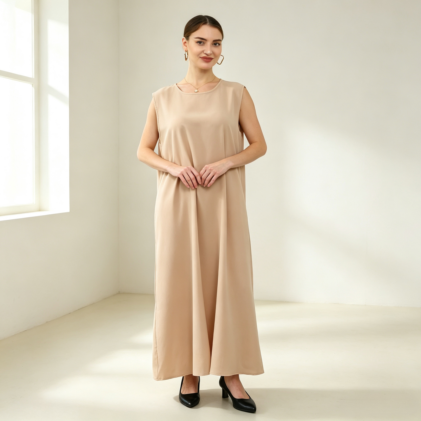 Embroidered 3-Piece Abaya Set - Outer Dress, Inner Dress & Hijab