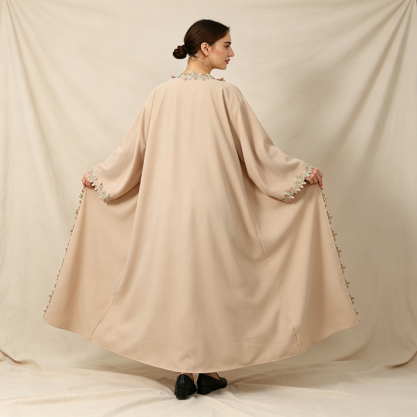 Embroidered 3-Piece Abaya Set - Outer Dress, Inner Dress & Hijab
