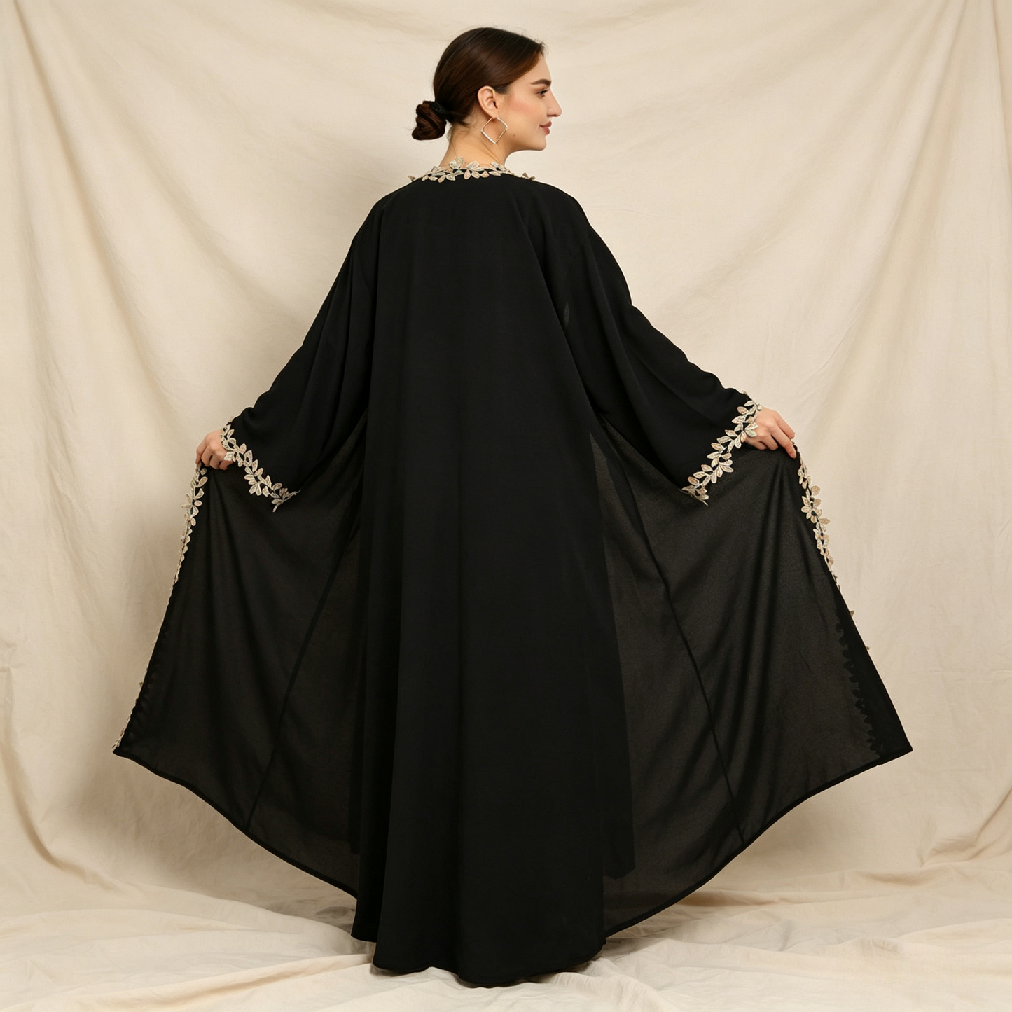 Embroidered 3-Piece Abaya Set - Outer Dress, Inner Dress & Hijab