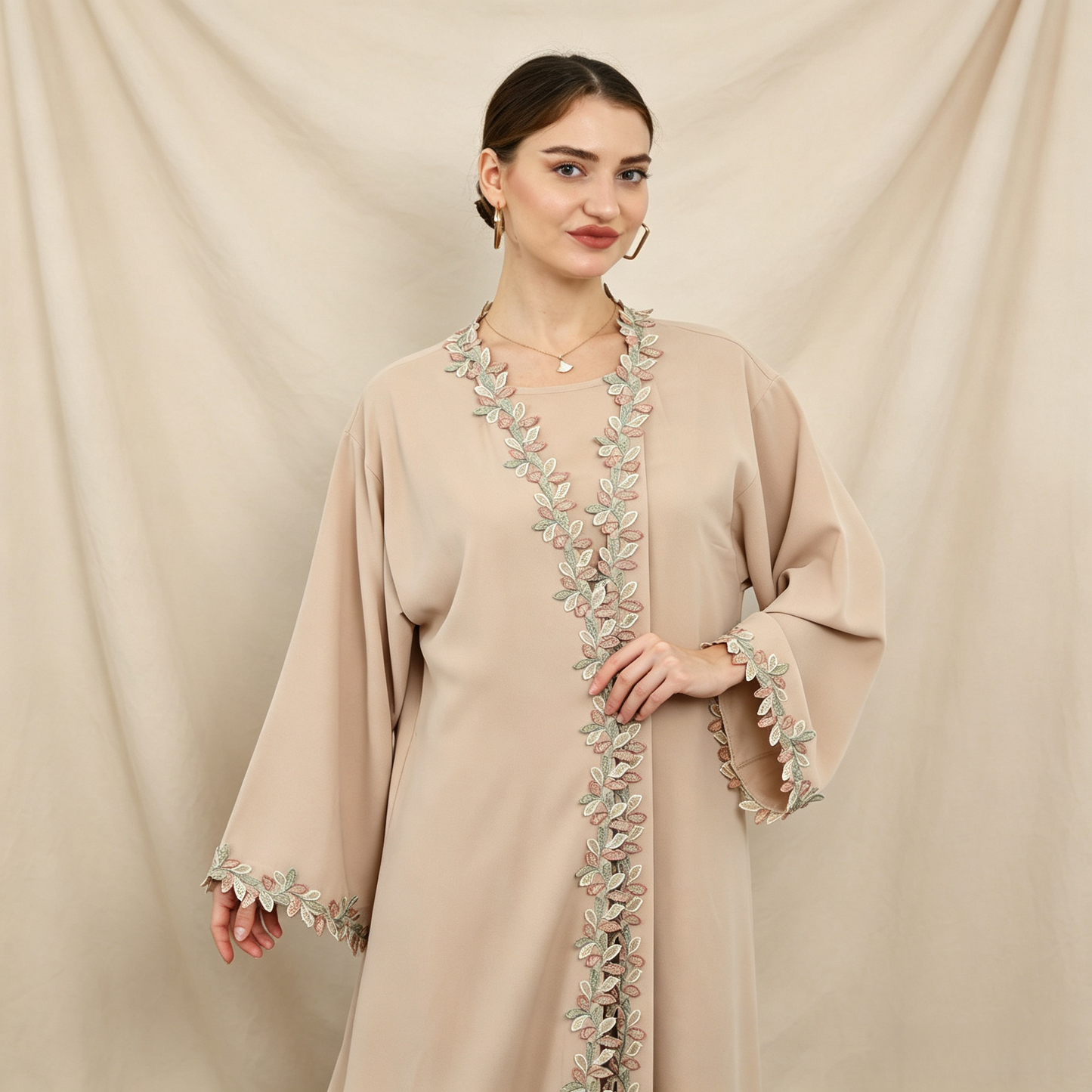 Embroidered 3-Piece Abaya Set - Outer Dress, Inner Dress & Hijab