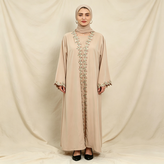 Embroidered 3-Piece Abaya Set with Inner Dress & Hijab – Modest Full Coverage - product image 1 of 20 | Lunar Elegance