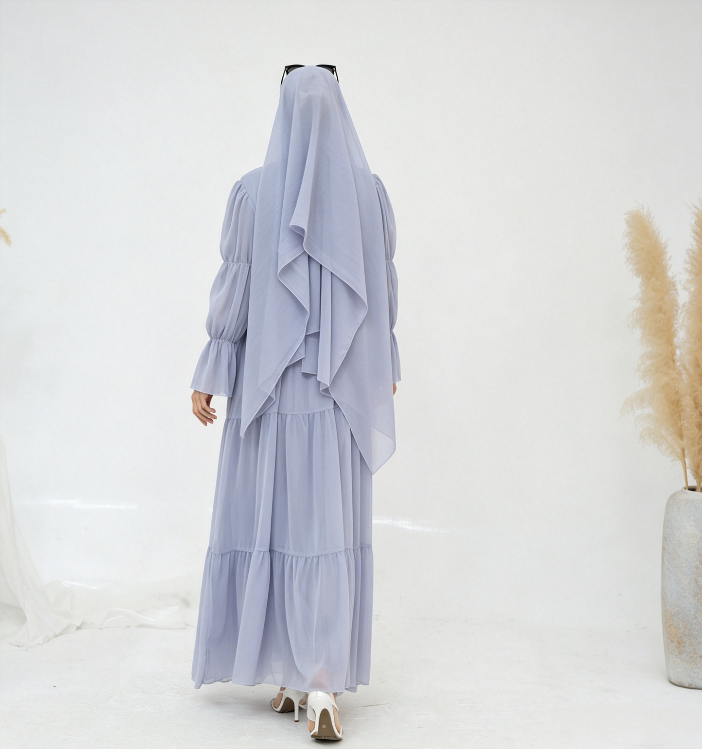 Crinkle Chiffon 3-Piece Abaya Set with Hijab & Belt
