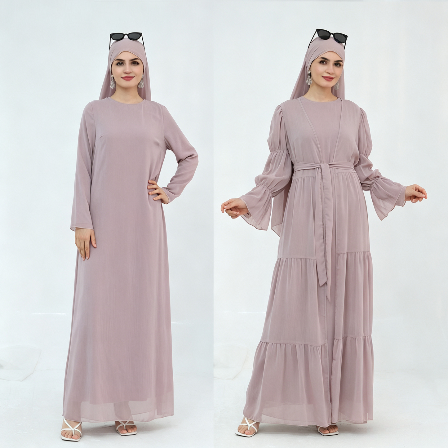 Crinkle Chiffon 3-Piece Abaya Set with Hijab & Belt