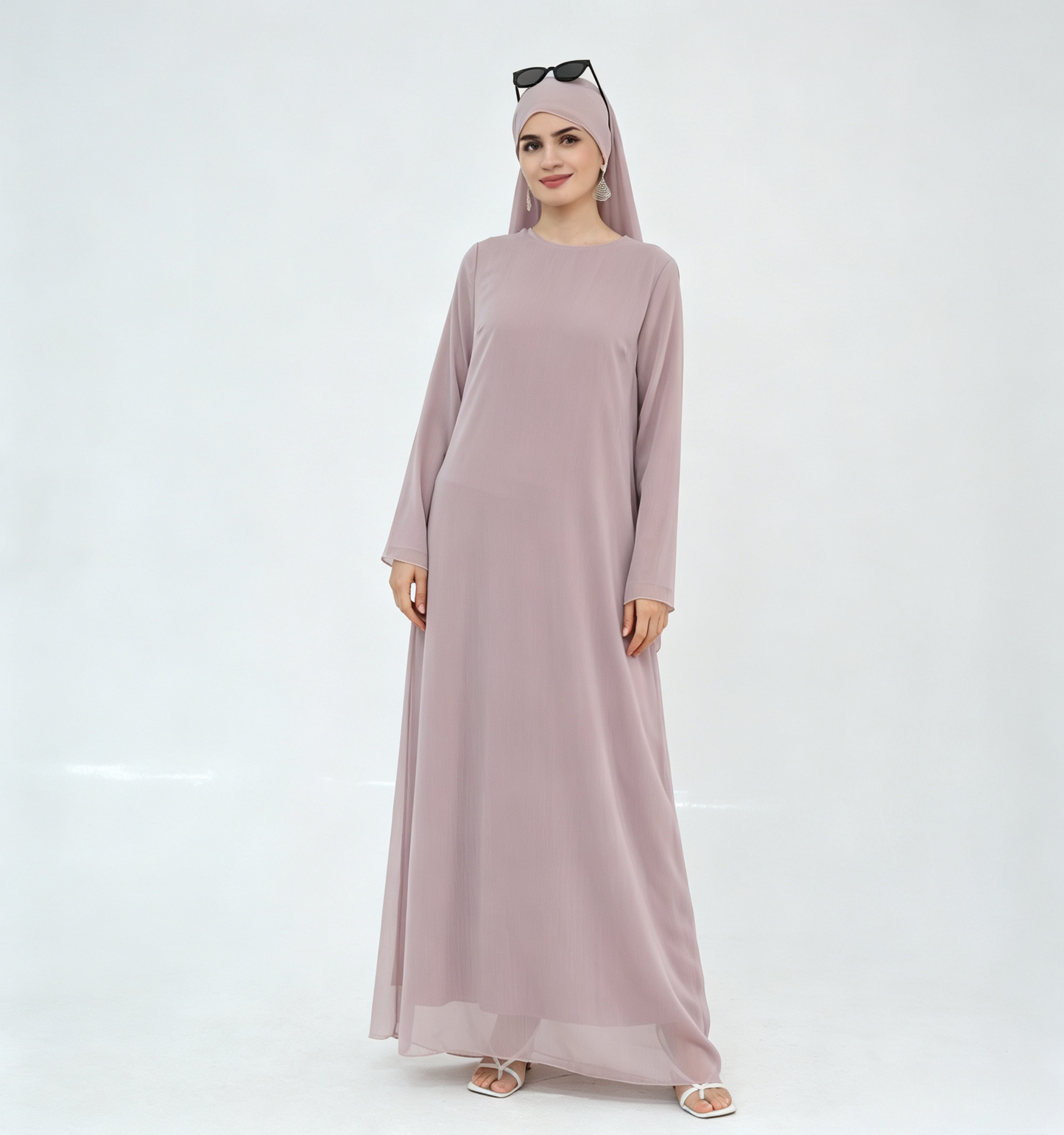 Crinkle Chiffon 3-Piece Abaya Set with Hijab & Belt
