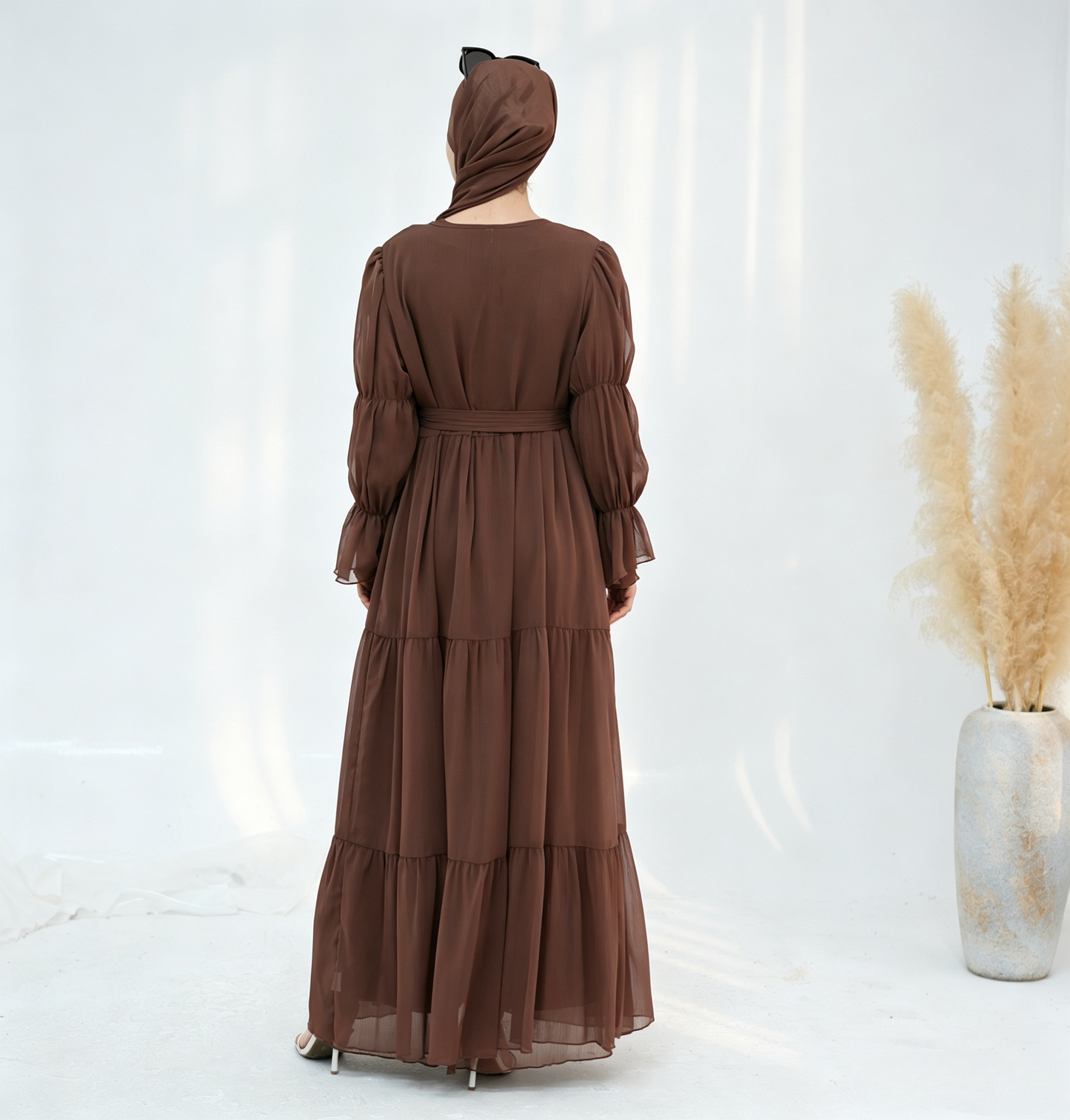 Crinkle Chiffon 3-Piece Abaya Set with Hijab & Belt