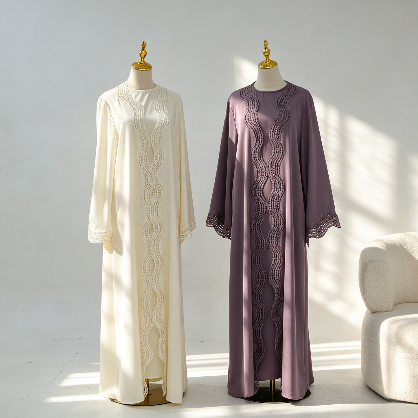 Floral Viscose Two-Piece Abaya Set - Cardigan & Inner Maxi Dress