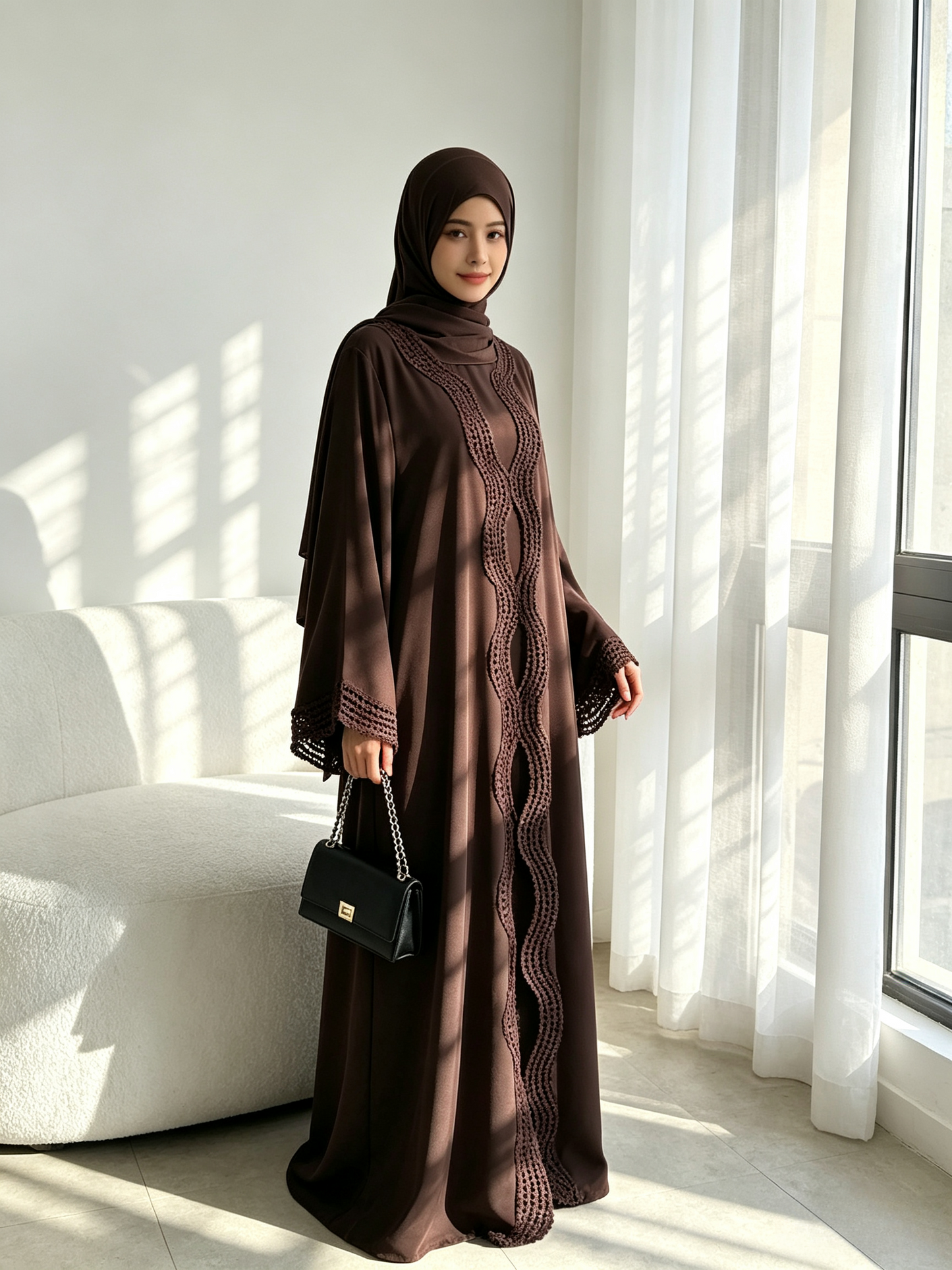 Floral Viscose Two-Piece Abaya Set - Cardigan & Inner Maxi Dress