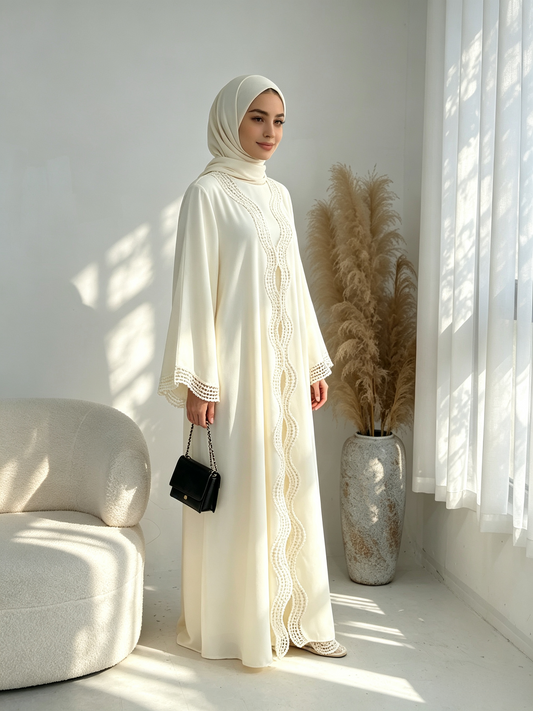 Floral Viscose Two-Piece Abaya Set – Cardigan & Maxi Dress for Modest women - product image 1 of 38 | Lunar Elegance