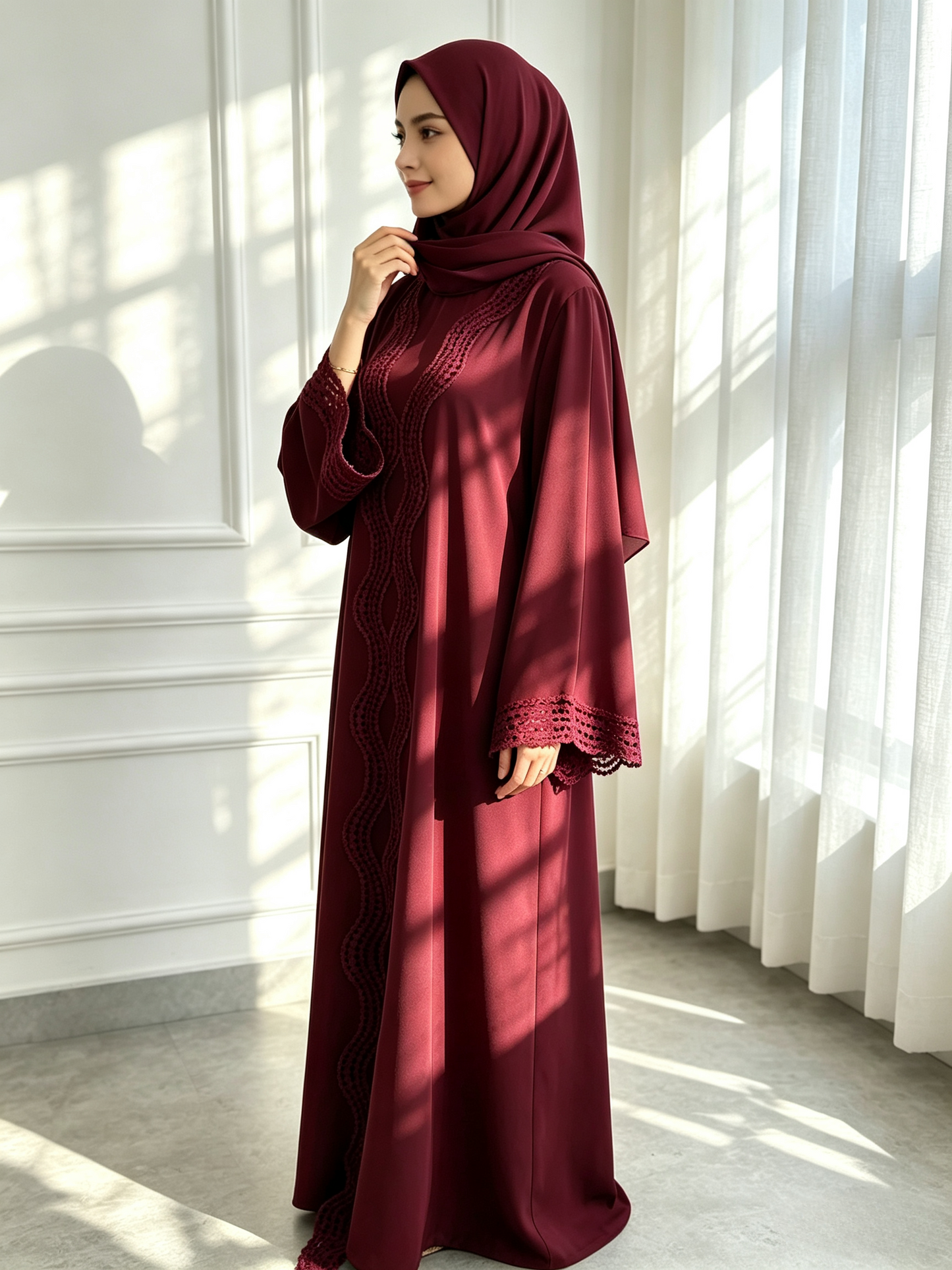 Floral Viscose Two-Piece Abaya Set - Cardigan & Inner Maxi Dress
