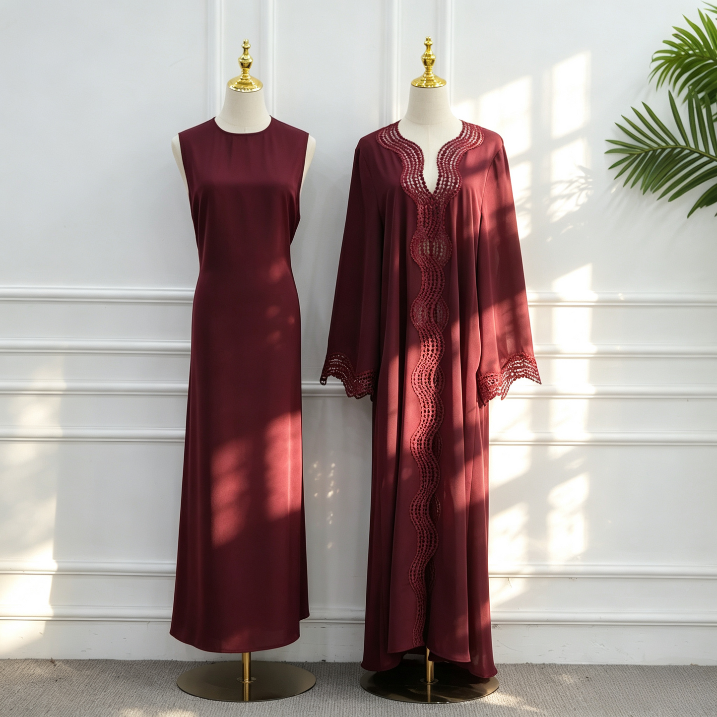 Floral Viscose Two-Piece Abaya Set - Cardigan & Inner Maxi Dress