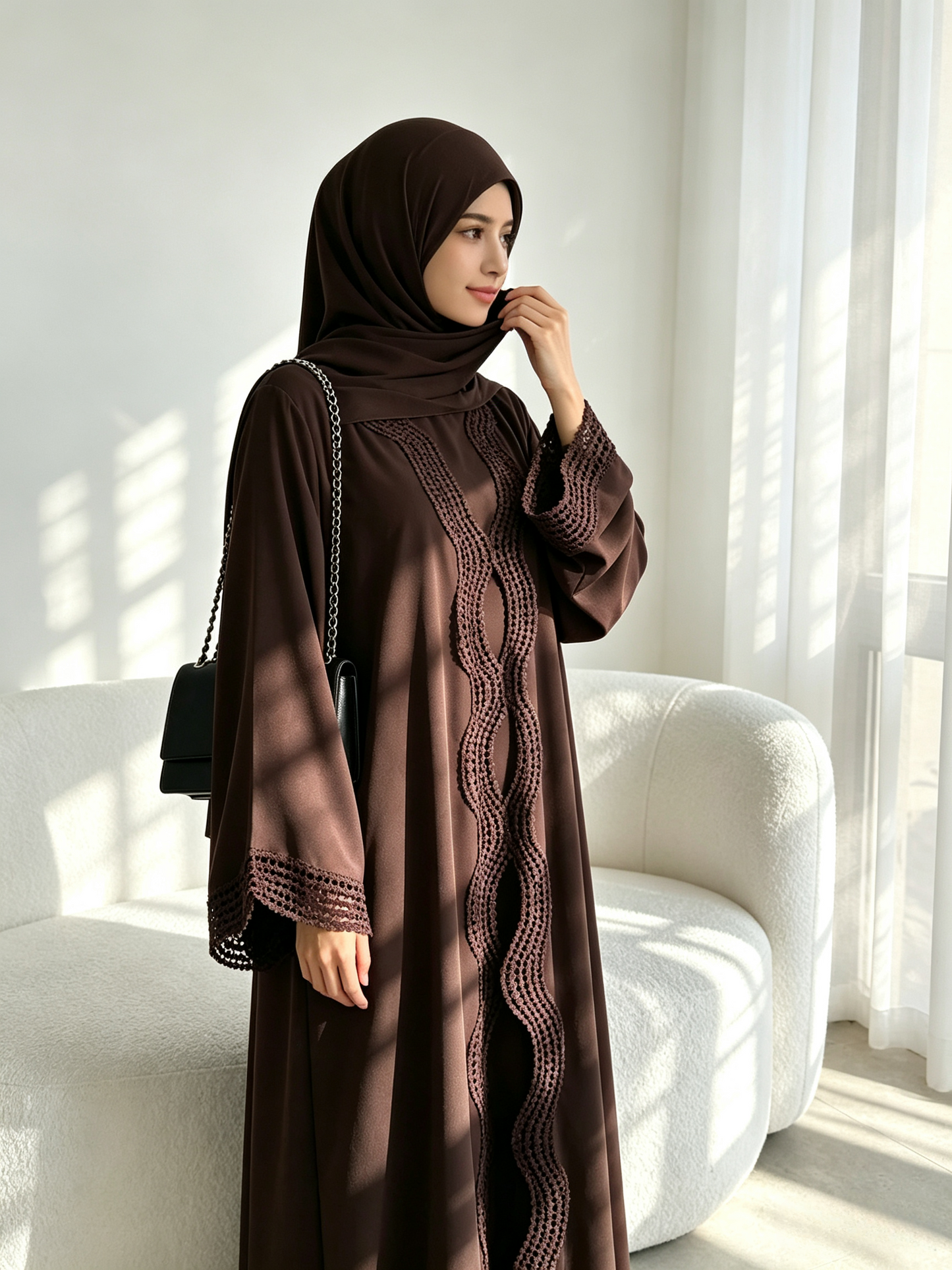 Floral Viscose Two-Piece Abaya Set - Cardigan & Inner Maxi Dress