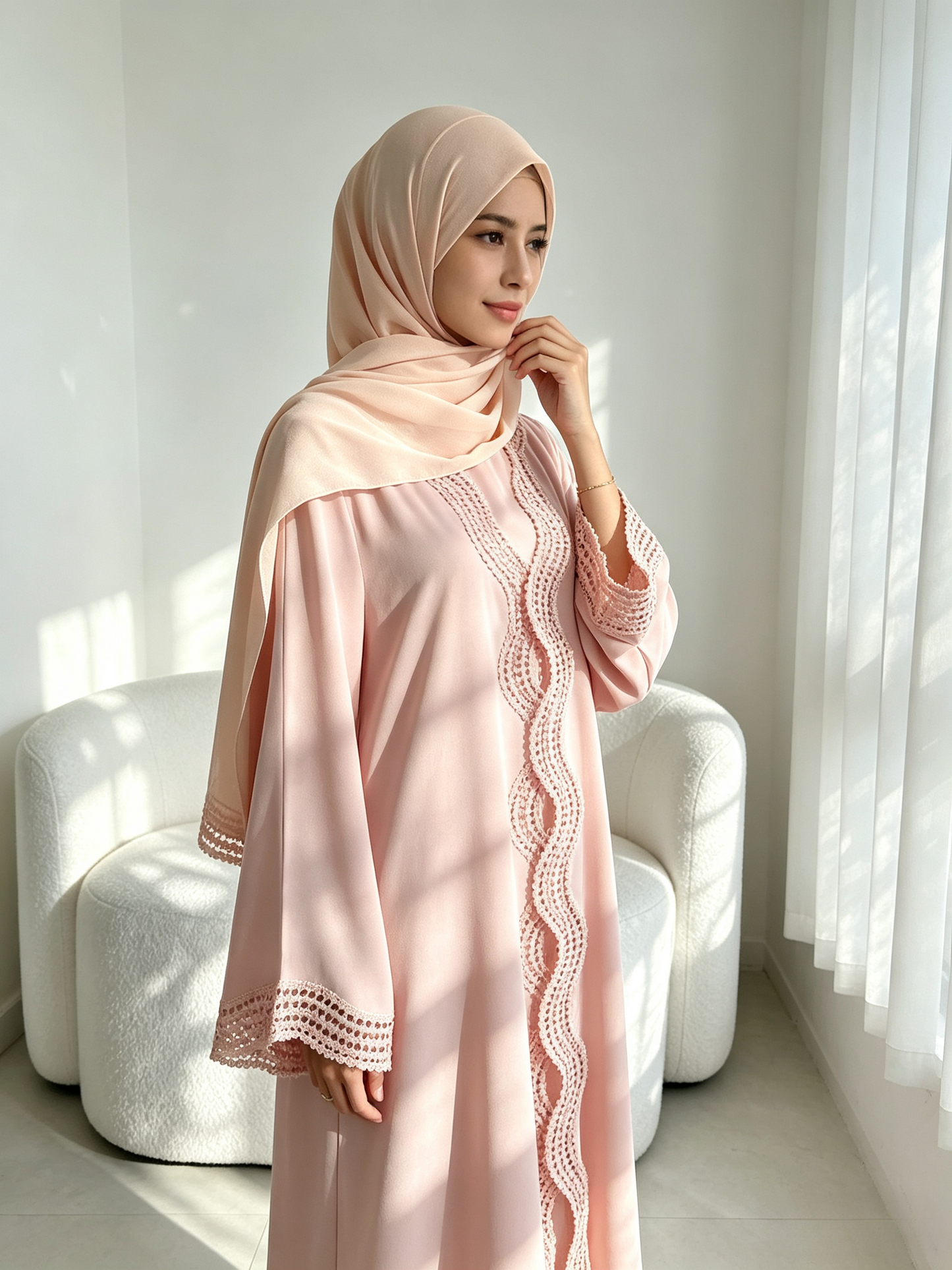 Floral Viscose Two-Piece Abaya Set - Cardigan & Inner Maxi Dress