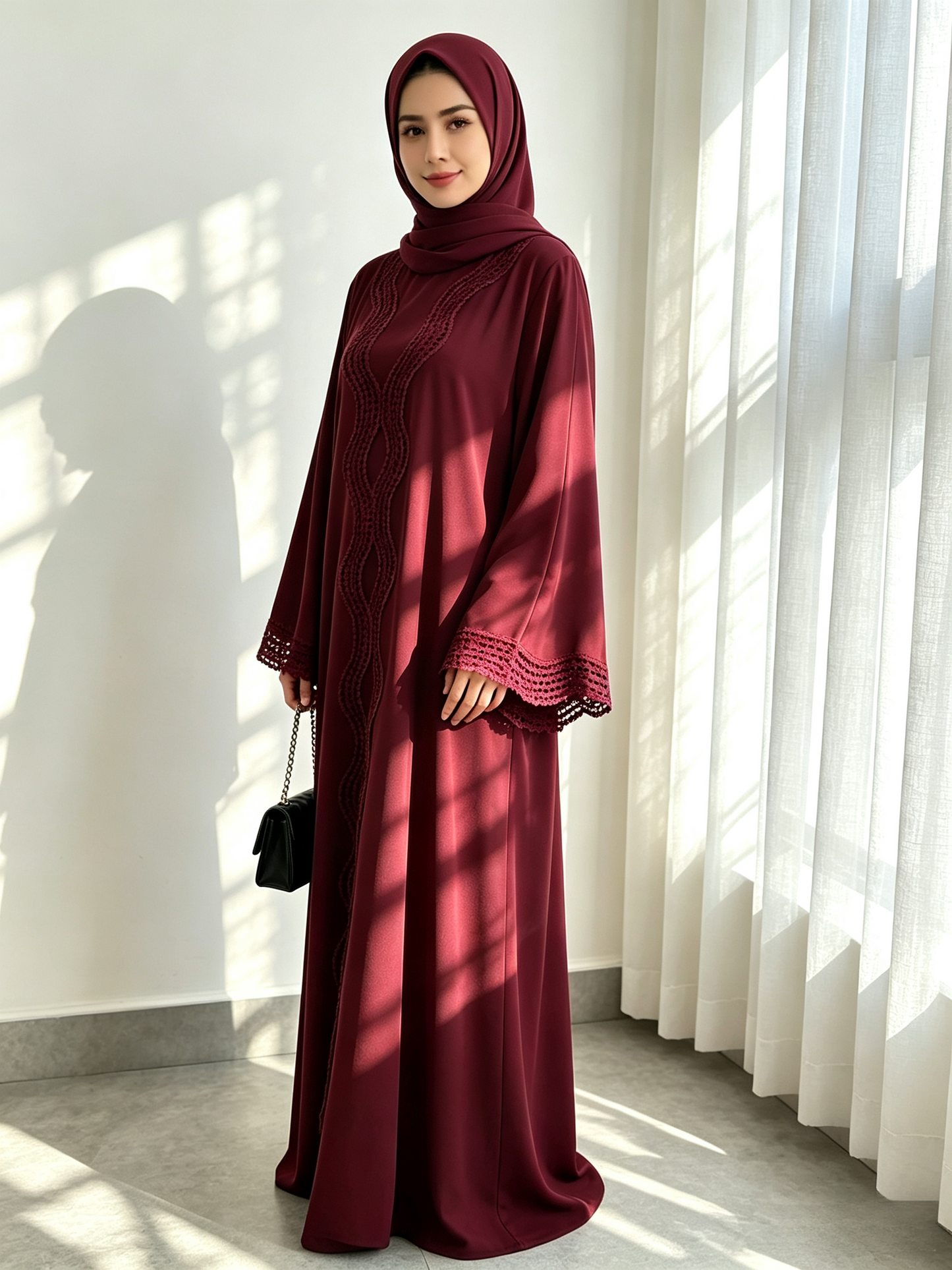 Floral Viscose Two-Piece Abaya Set - Cardigan & Inner Maxi Dress
