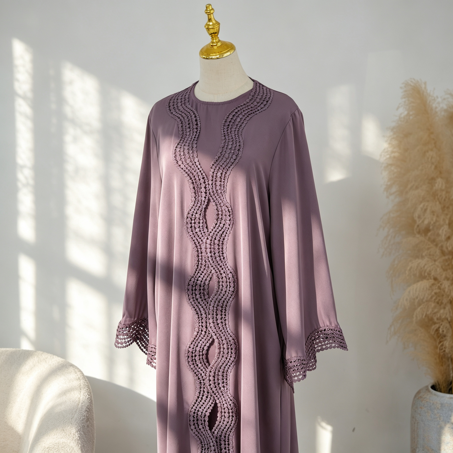 Floral Viscose Two-Piece Abaya Set - Cardigan & Inner Maxi Dress