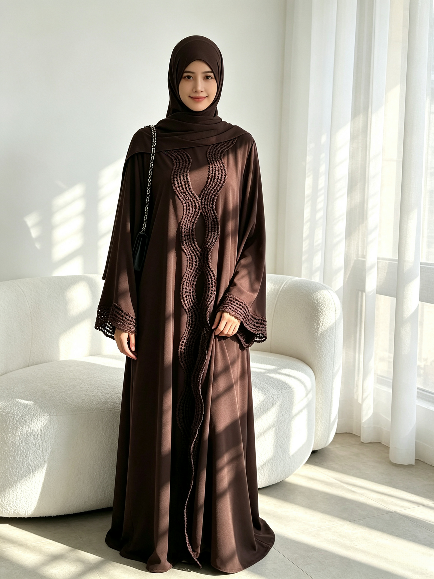 Floral Viscose Two-Piece Abaya Set - Cardigan & Inner Maxi Dress