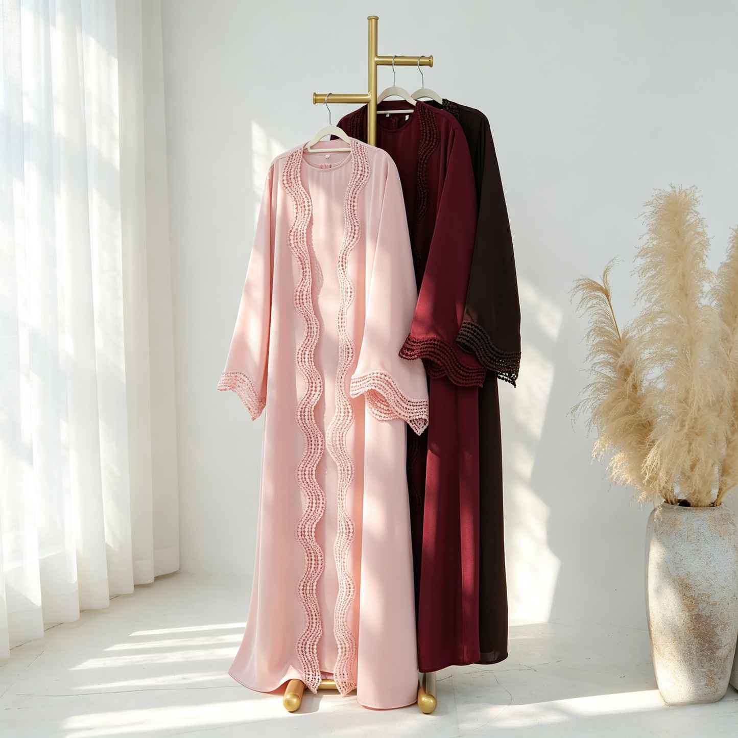 Floral Viscose Two-Piece Abaya Set - Cardigan & Inner Maxi Dress