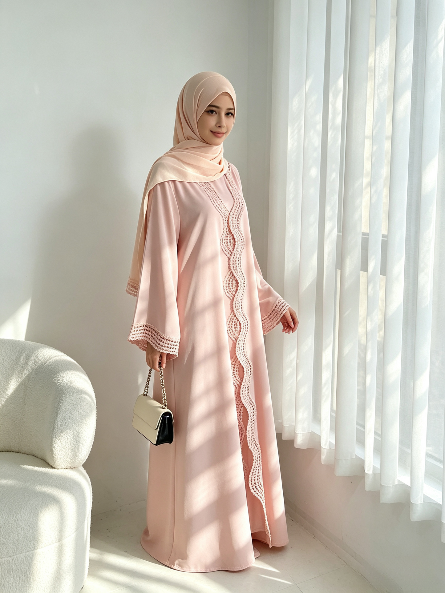 Floral Viscose Two-Piece Abaya Set - Cardigan & Inner Maxi Dress
