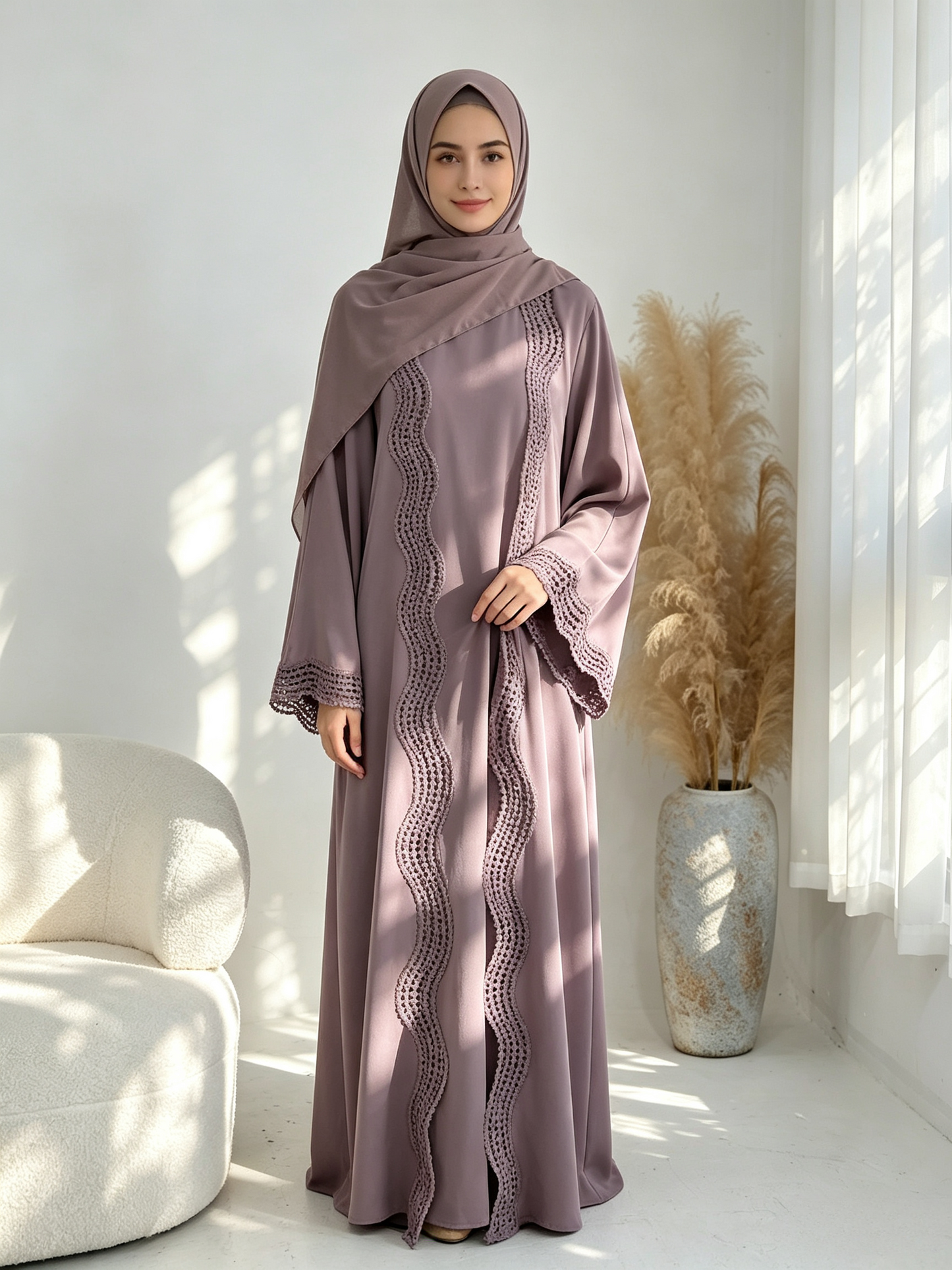 Floral Viscose Two-Piece Abaya Set - Cardigan & Inner Maxi Dress
