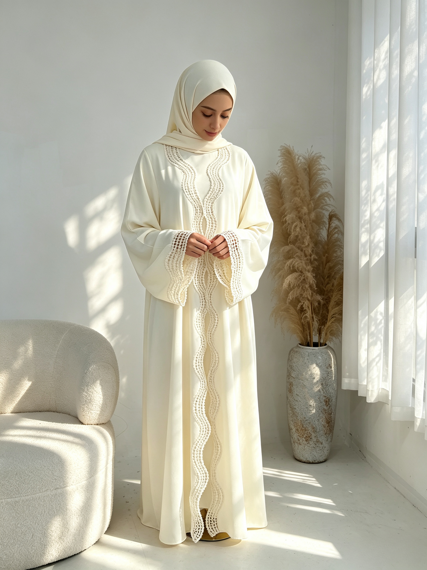 Floral Viscose Two-Piece Abaya Set - Cardigan & Inner Maxi Dress