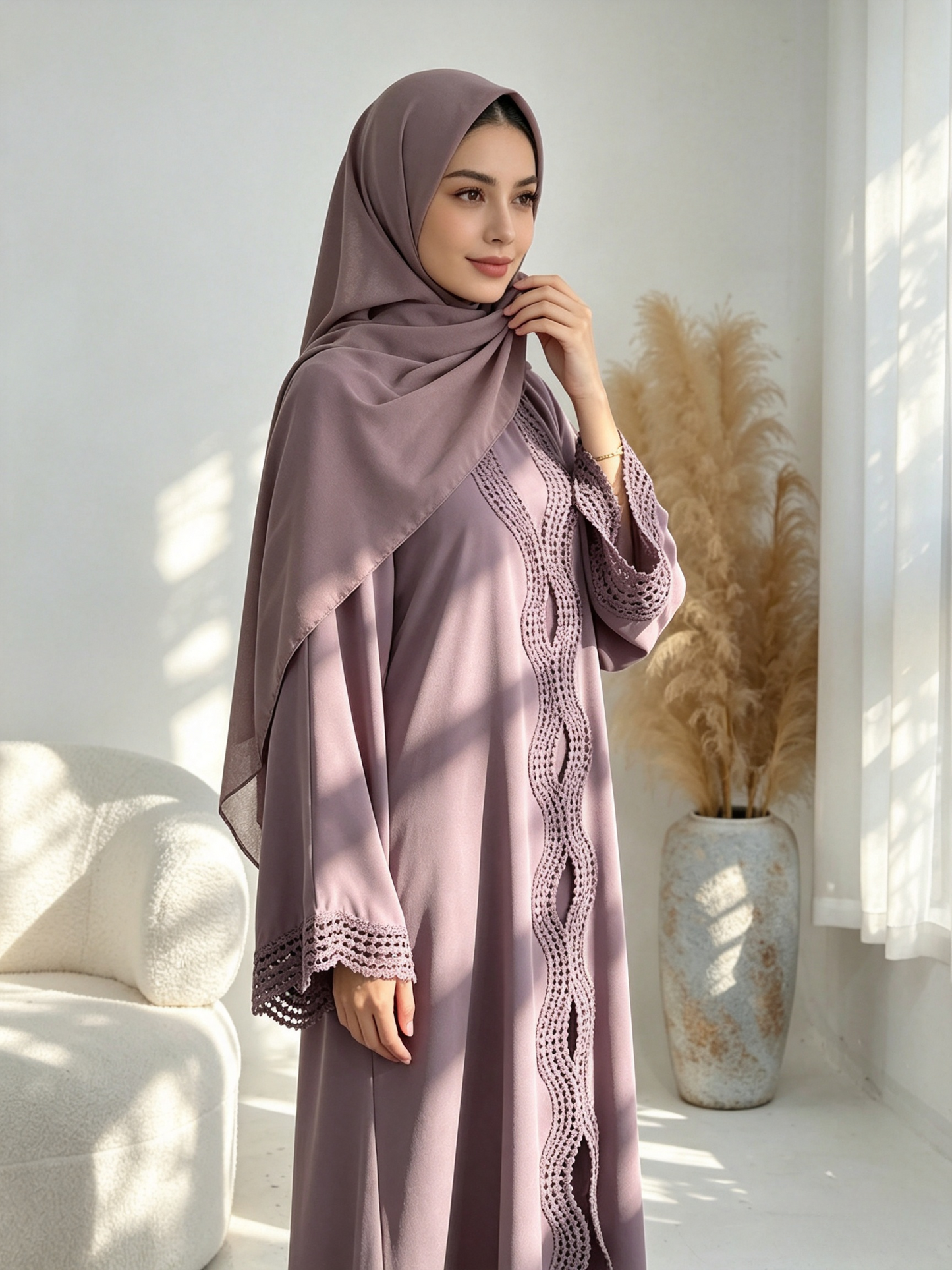 Floral Viscose Two-Piece Abaya Set - Cardigan & Inner Maxi Dress