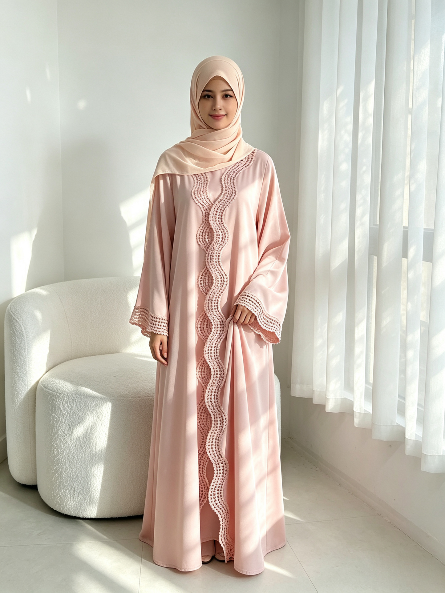 Floral Viscose Two-Piece Abaya Set - Cardigan & Inner Maxi Dress