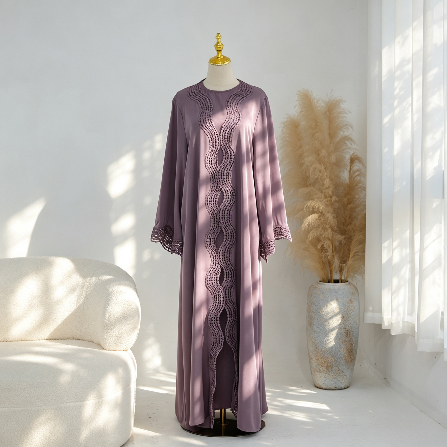 Floral Viscose Two-Piece Abaya Set - Cardigan & Inner Maxi Dress