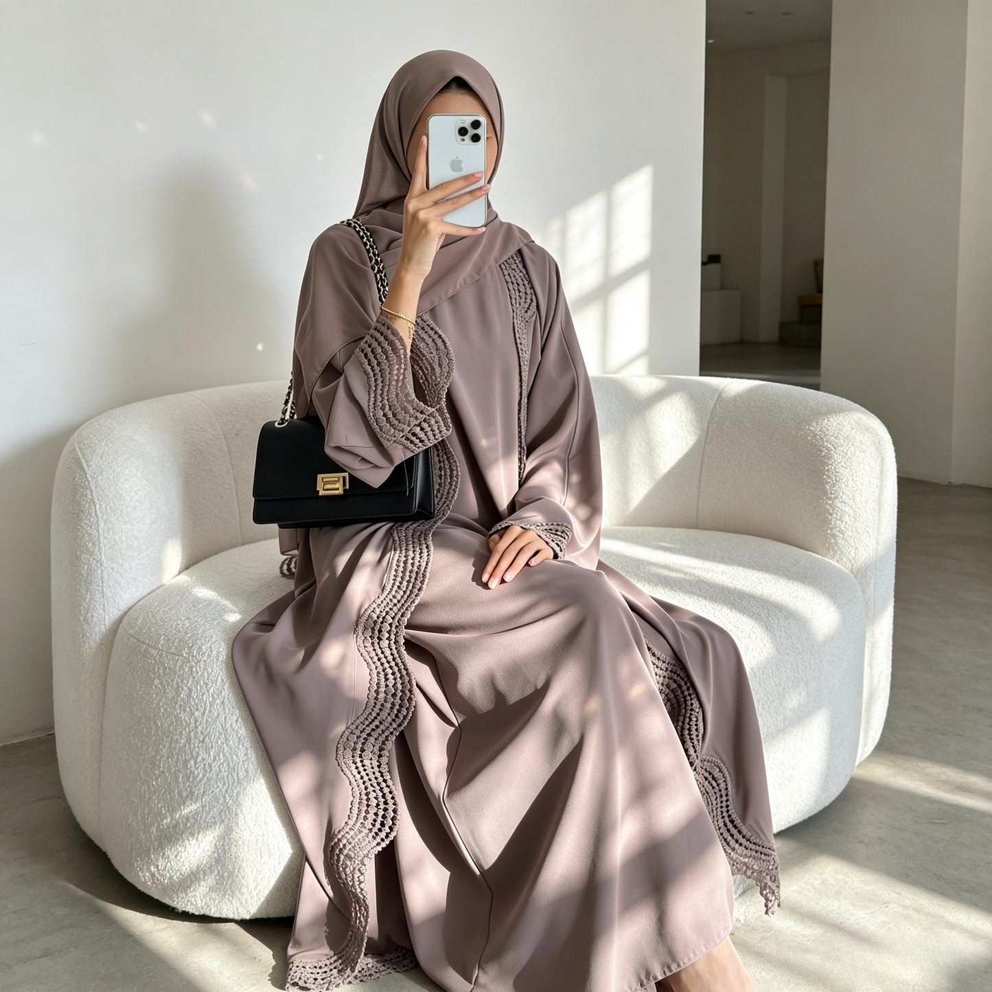 Floral Viscose Two-Piece Abaya Set - Cardigan & Inner Maxi Dress