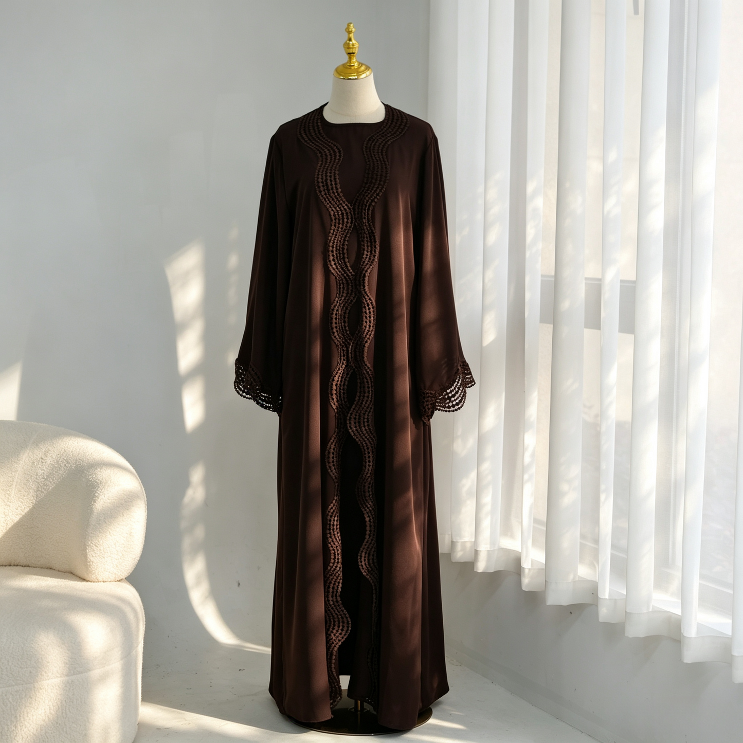 Floral Viscose Two-Piece Abaya Set - Cardigan & Inner Maxi Dress