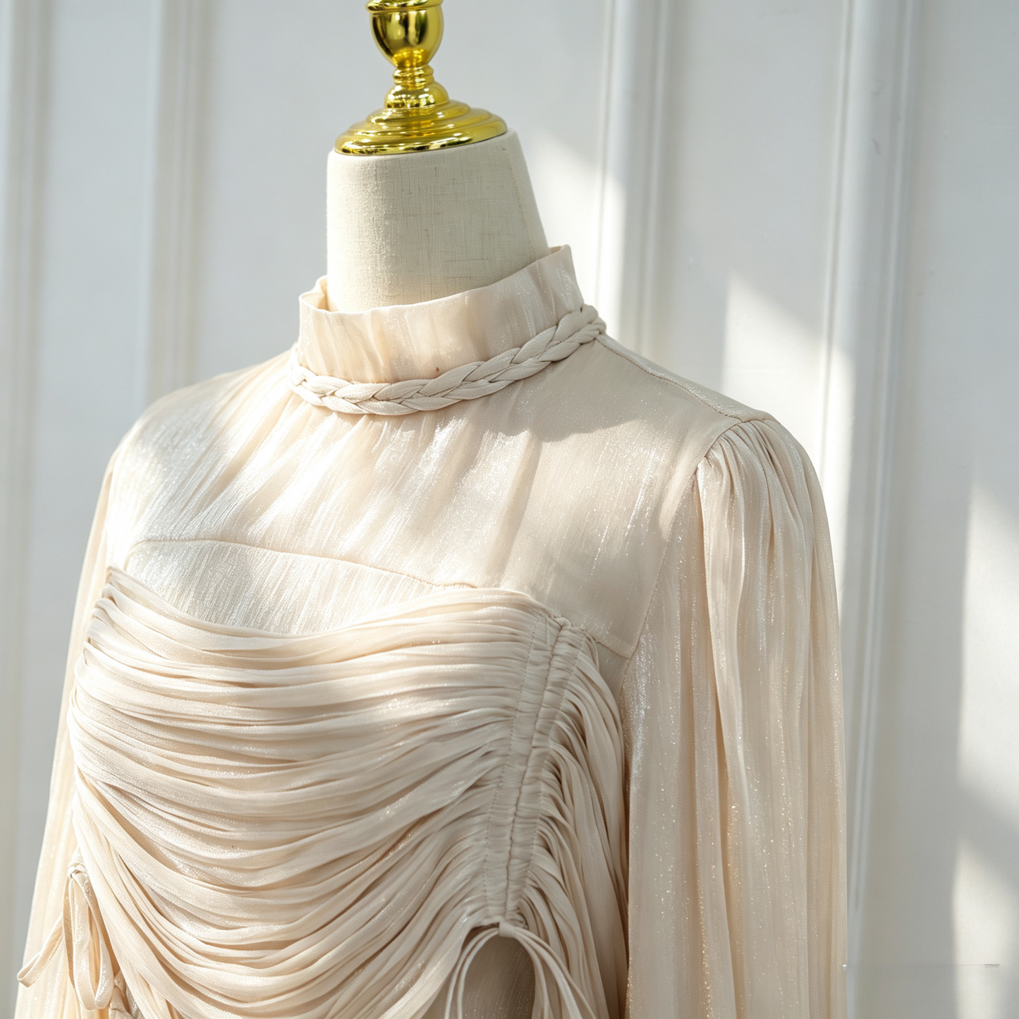 Elegant Mock Neck Pleated Maxi Dress - Modest Long Sleeve Abaya Dress
