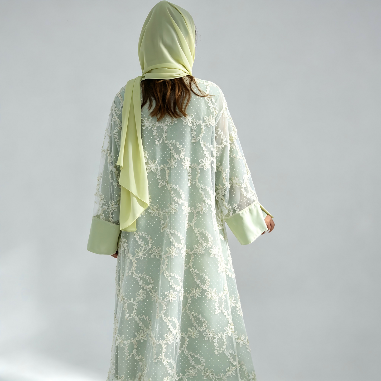 Elegant Mesh Cardigan Abaya and Hijab Set