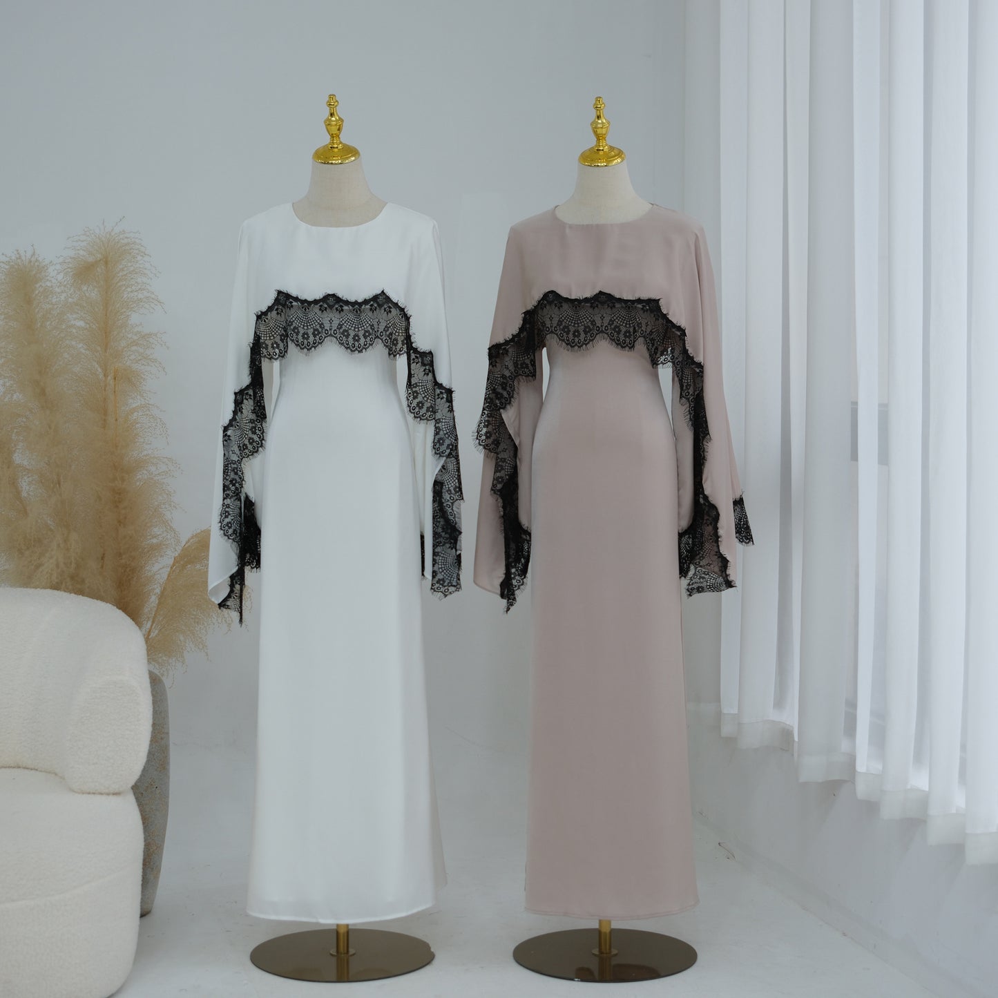Lace Trim Abaya Dress - Lace trim close-up