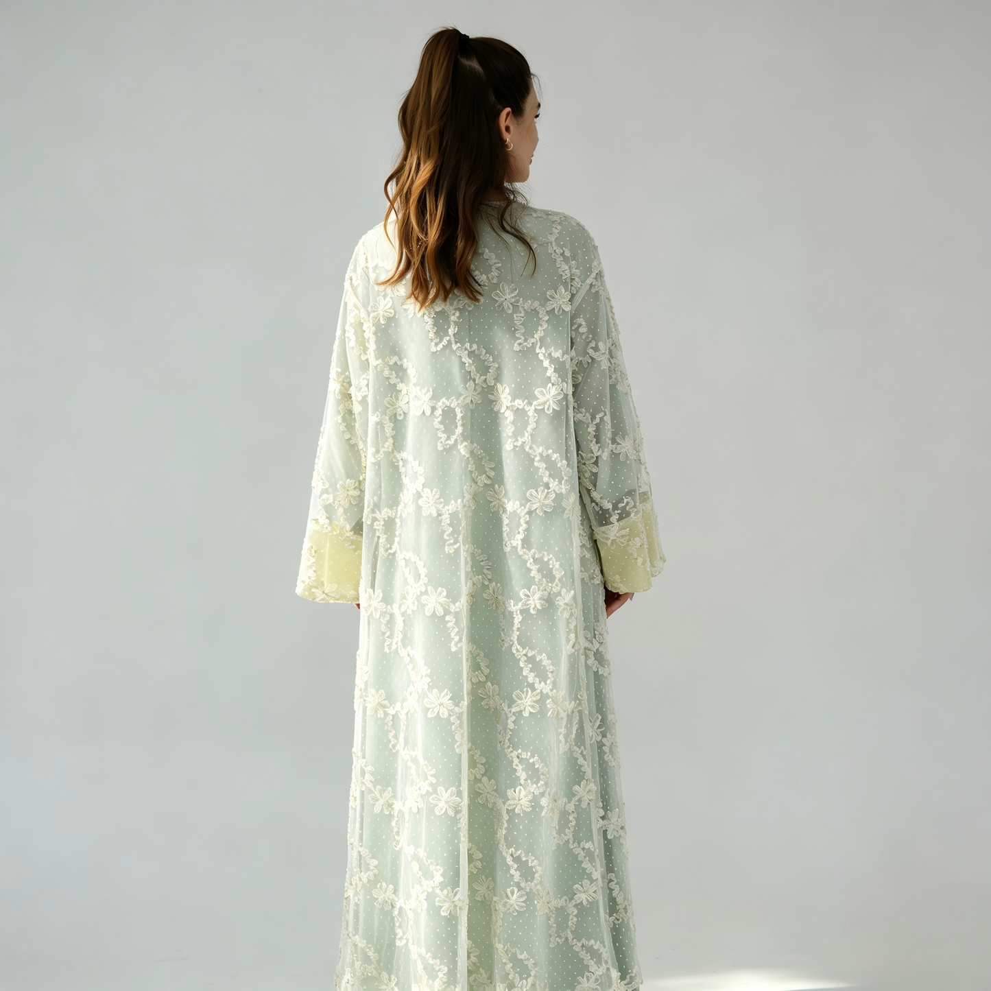 Elegant Mesh Cardigan Abaya and Hijab Set