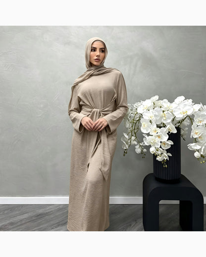 Solid Color Cotton Belted Maxi Dress – Modest Abaya Gown - product image 4 of 19 | Lunar Elegance