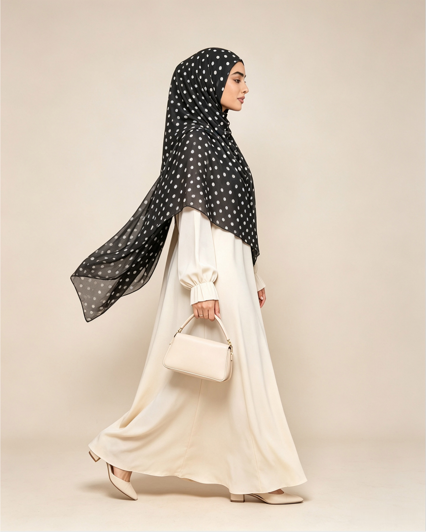 Black Polka Dot Jersey Hijab – Soft Premium Modest Head Scarf - product image 5 of 8 | Lunar Elegance