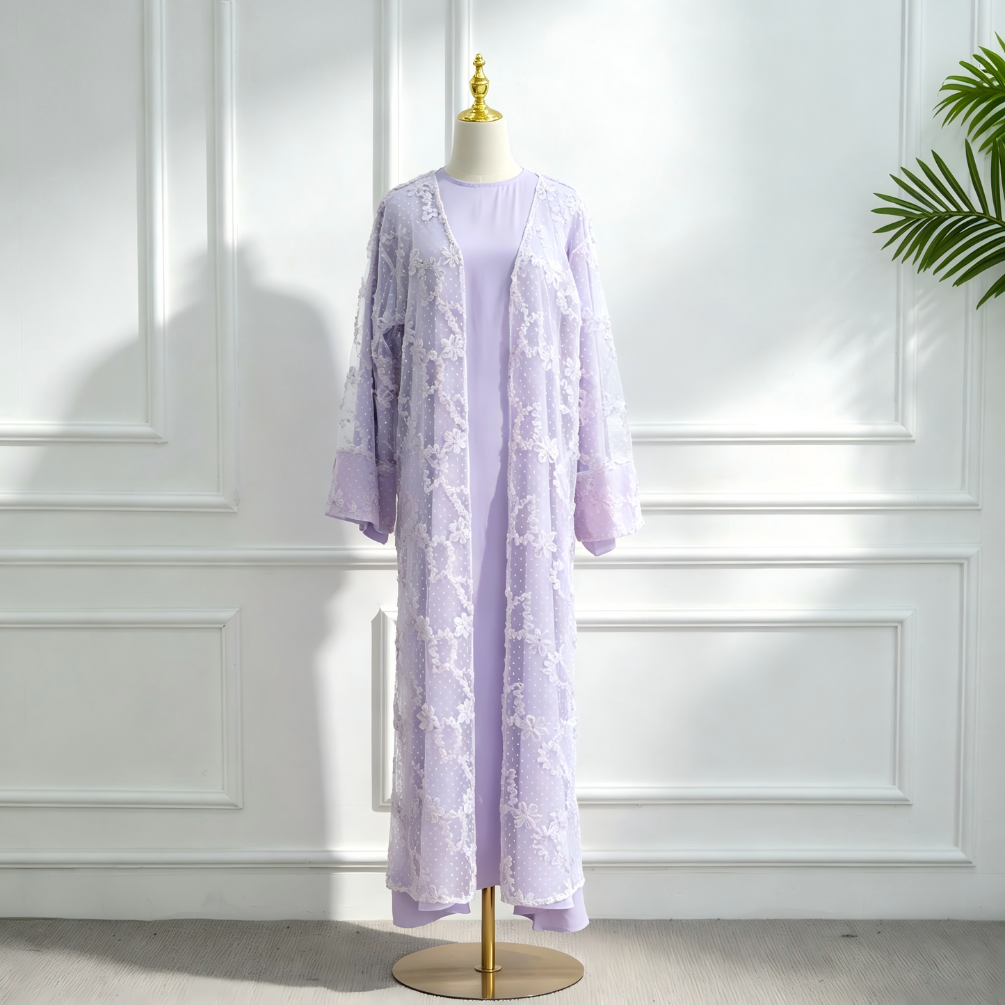 Elegant Mesh Cardigan Abaya and Hijab Set