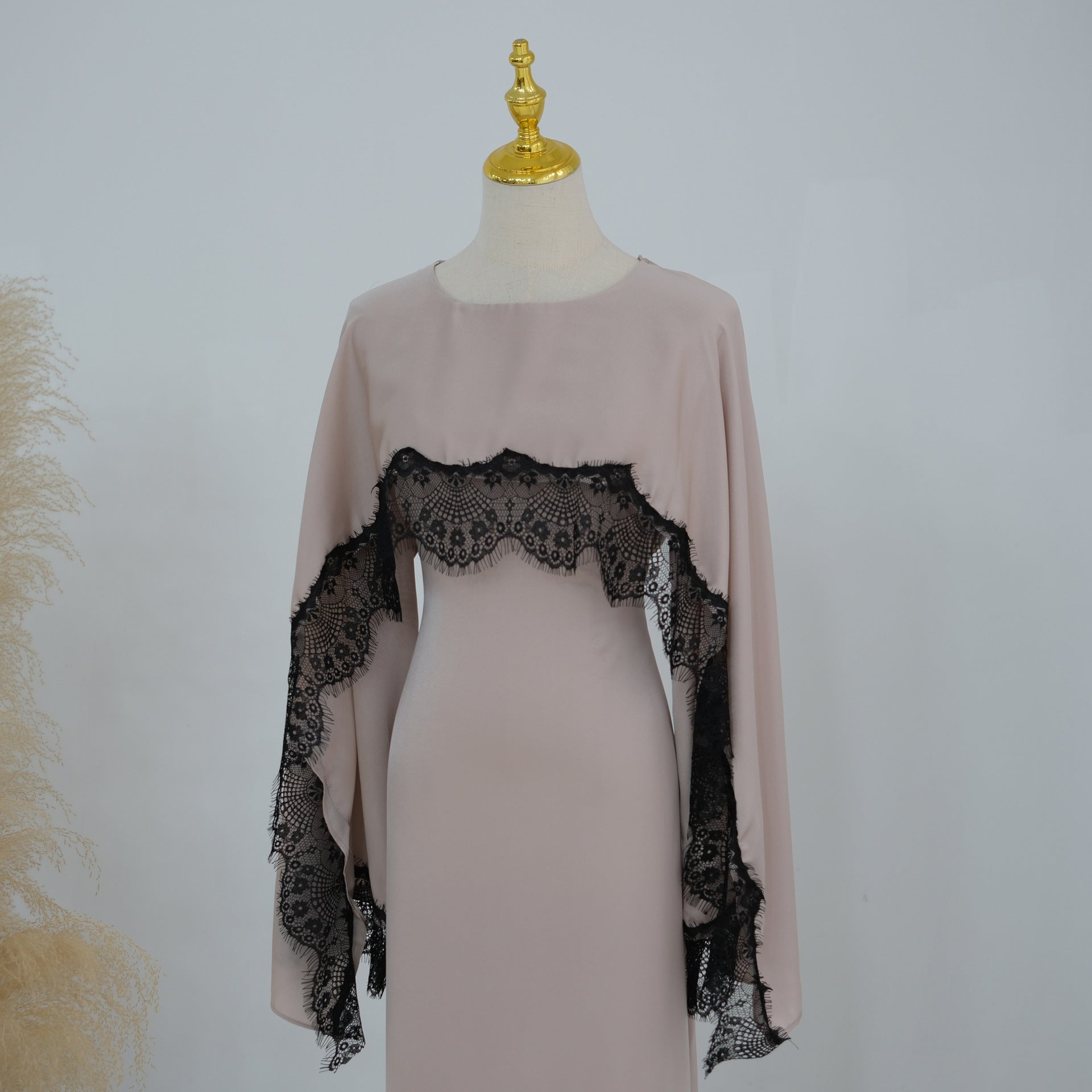 Lace Trim Abaya Dress - Upper body detail