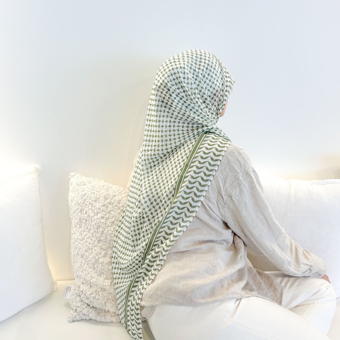 Keffiyeh Print Chiffon Hijab - Green, back view