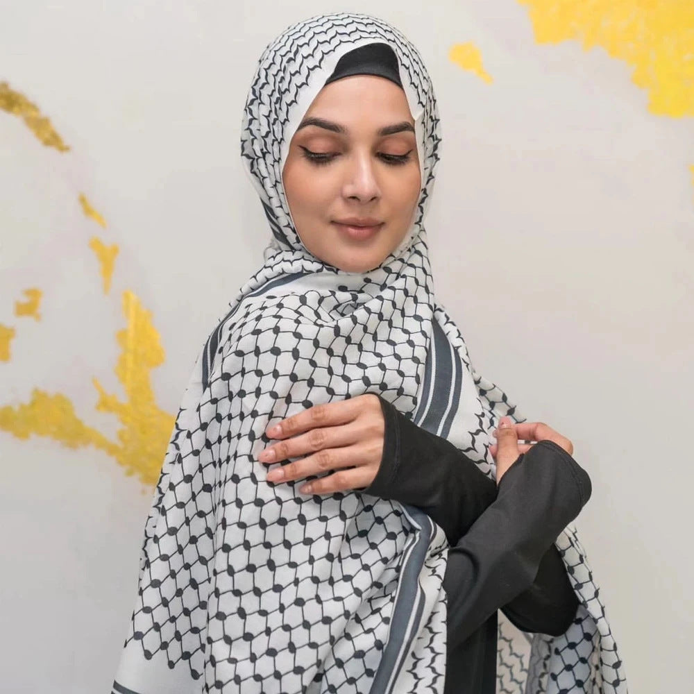 Keffiyeh Print Chiffon Hijab - styling detail