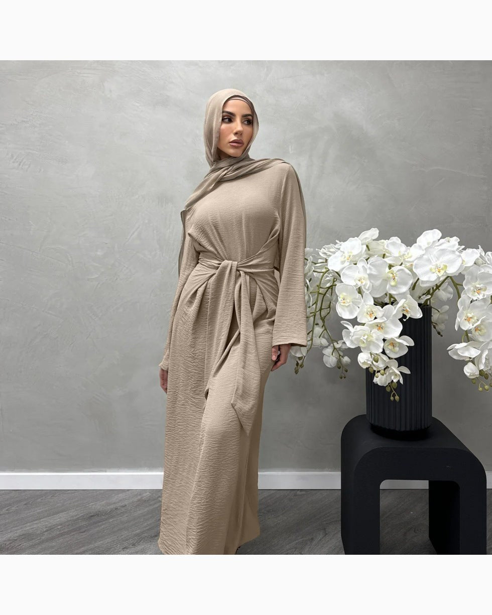 Solid Color Cotton Belted Maxi Dress – Modest Abaya Gown - product image 6 of 19 | Lunar Elegance