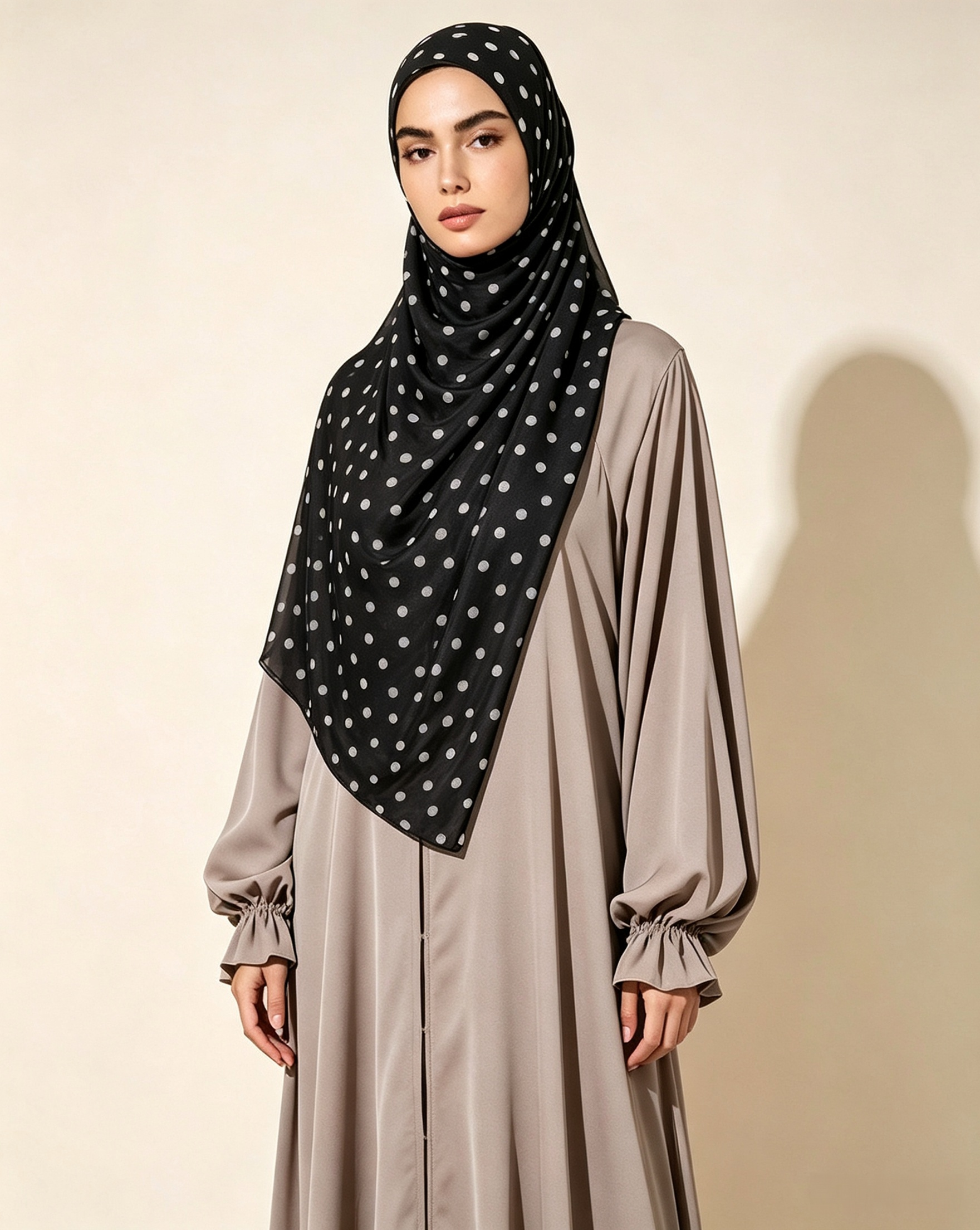 Black Polka Dot Jersey Hijab – Soft Premium Modest Head Scarf - product image 2 of 8 | Lunar Elegance