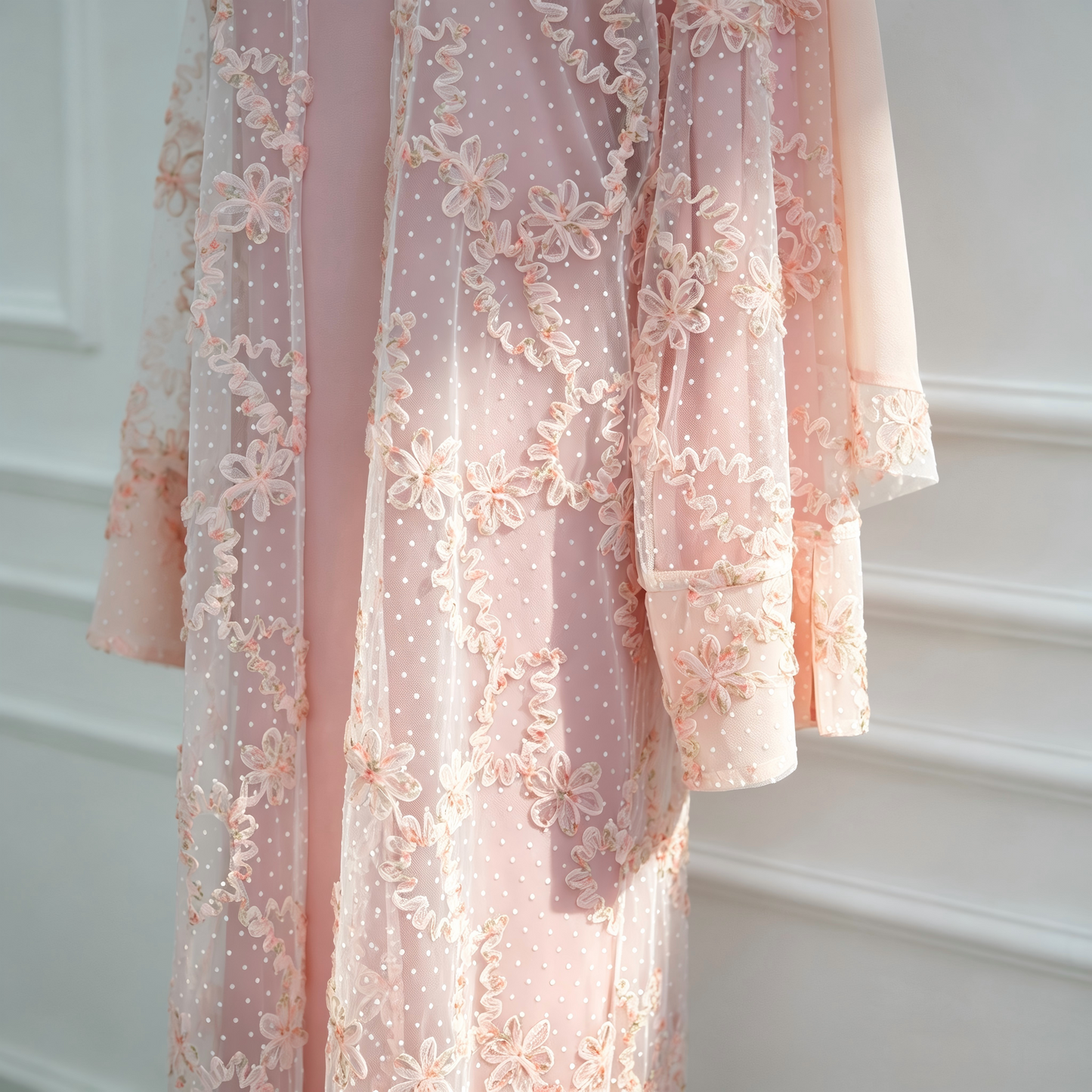 Elegant Mesh Cardigan Abaya and Hijab Set